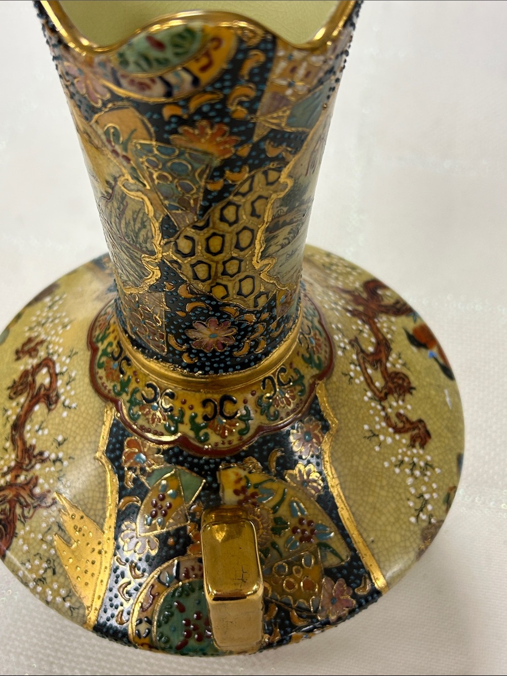 Vintage 10" Chinese Satsuma Style Gilt Vase" image 4